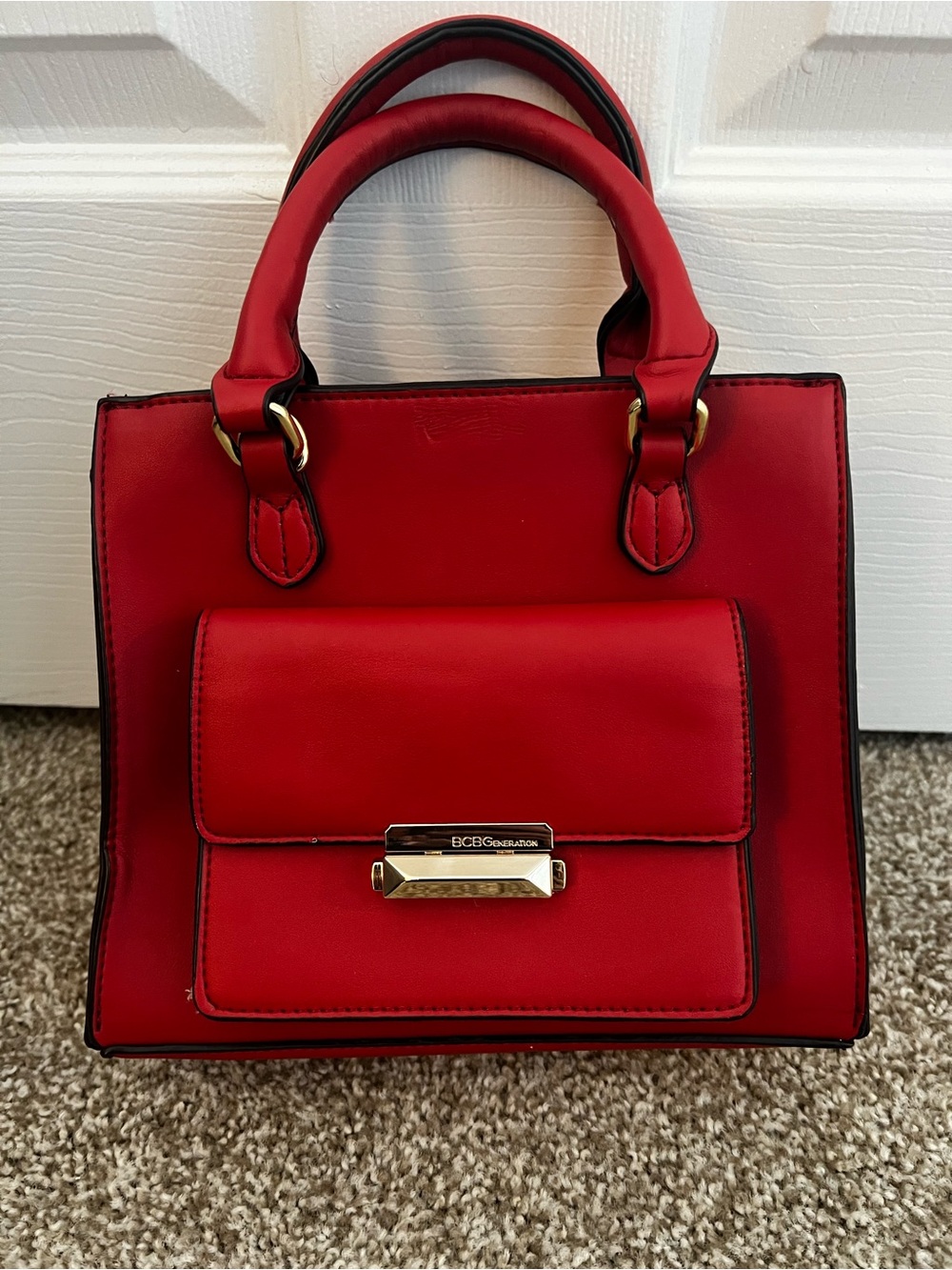BCBGeneration Red Structured Top-Handle Satchel with Front Pocket